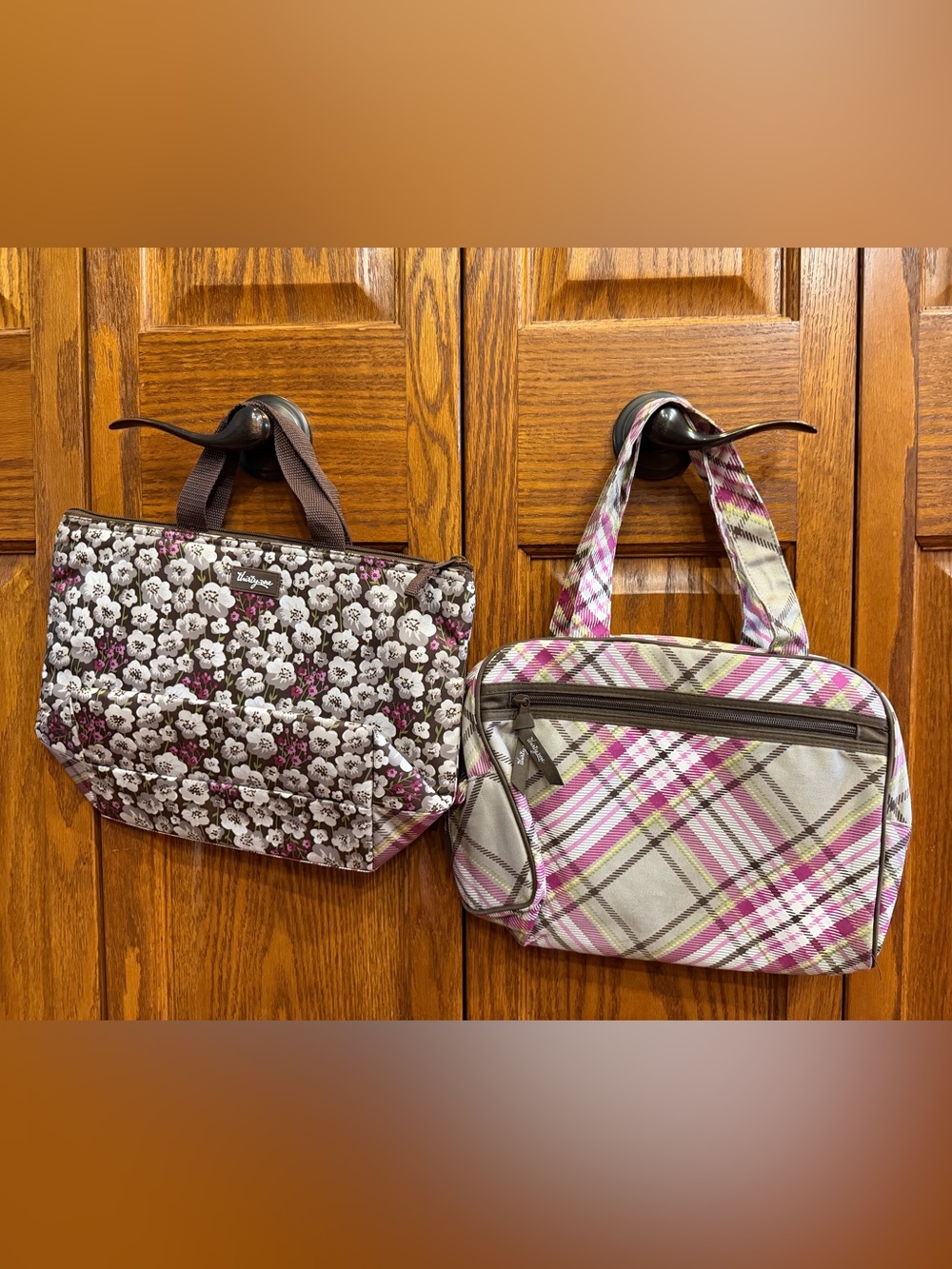 Thirty-One Gifts Uptown Plaid thermal lunch bag and make-up/toiletry bags.